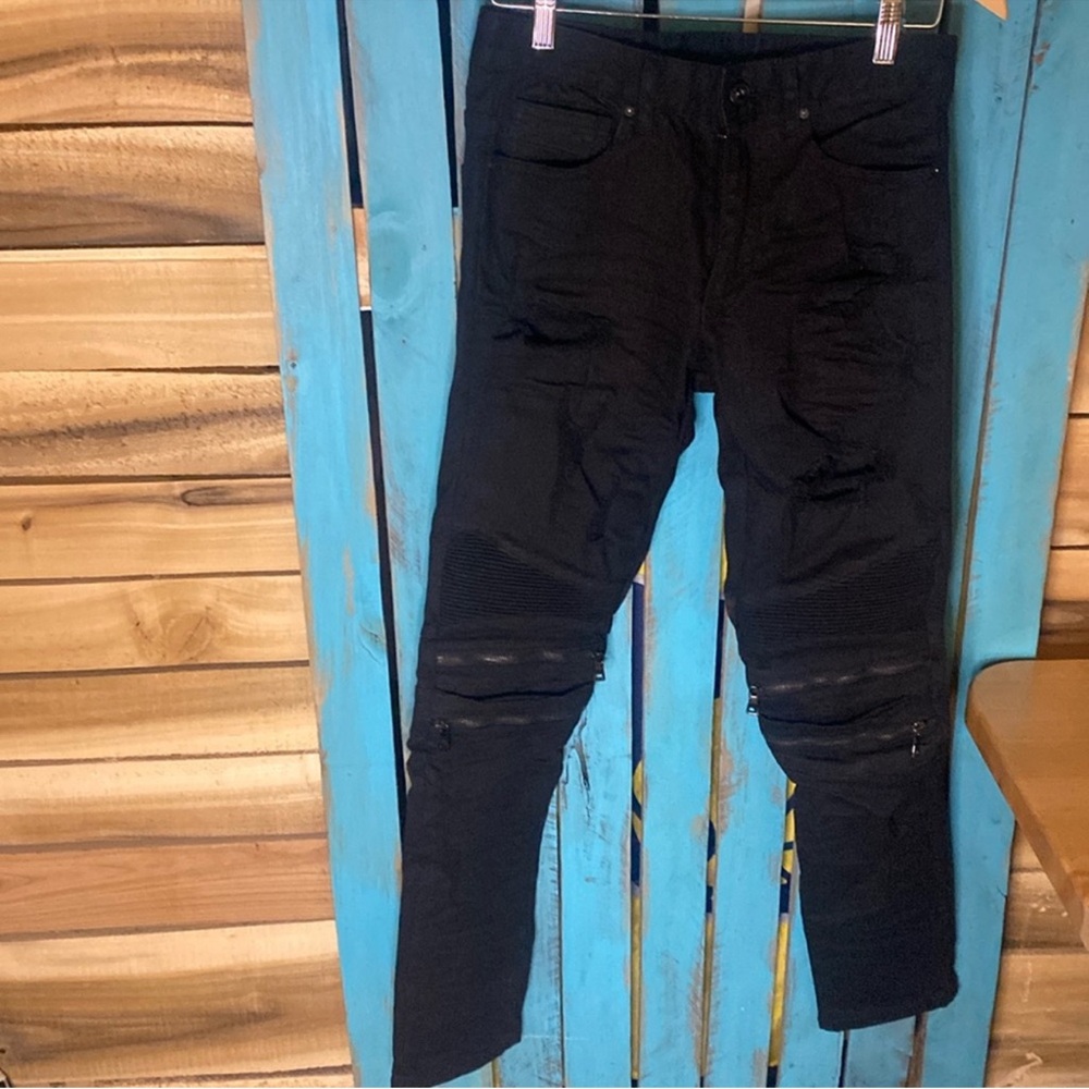 Black Distressed Moto Skinny Jeans